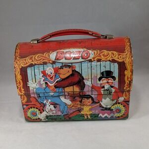 Vintage 1963 Bozo the Clown Metal Lunch Box Aladdin Industries Dome Top Circus